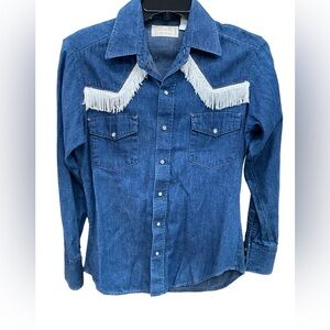 "The Western” By Bellcraft Women's 1970s Vintage Denim Long Sleeve With Fringe S